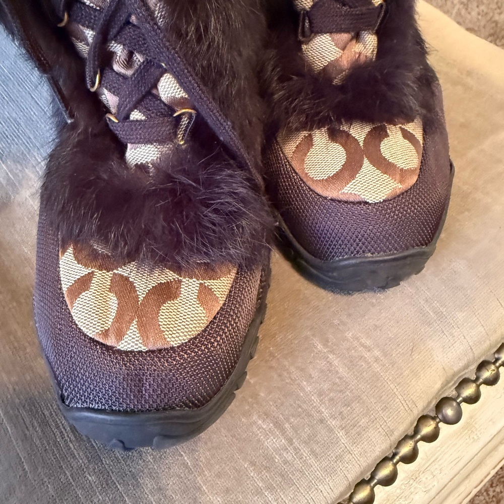 Coach “Jennie” Signature Winter Faux Fur Boots - Brown and Tan - Picture 7 of 9